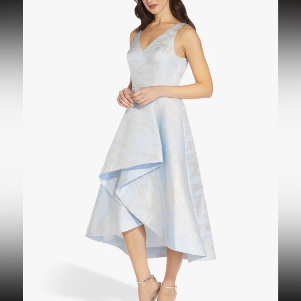 ADRIANNA PAPELL Metallic Jacquard High/Low Dress Blue Size 22W